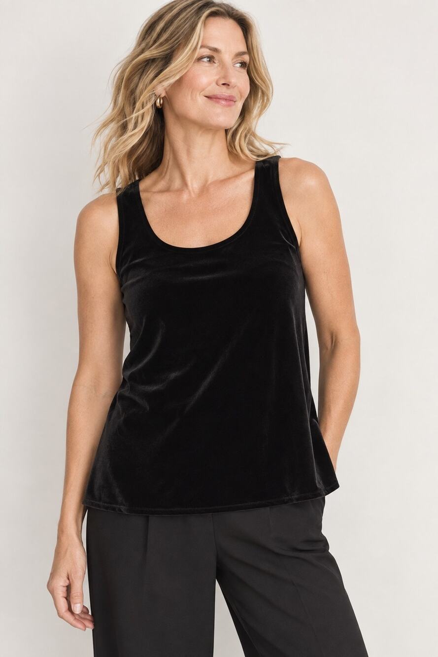 J. Jill Stretch Sz M Black Velvet Tank Top Minimalist Classic Office Work Goth